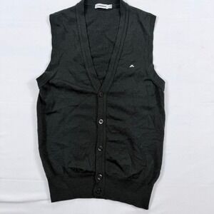 J.Lindeberg Cardigan Sweater‎ Vest 100% Merino Wool Button Front Size M Gray